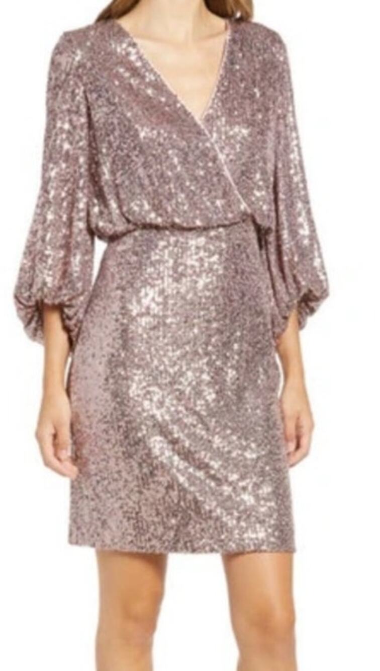 Eliza J Dress Sequin balloon sleeve cocktail pink size 8